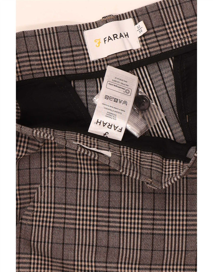 Farah Mens Slim Chino Calças W32 L30 Poliéster Xadrez Cinza