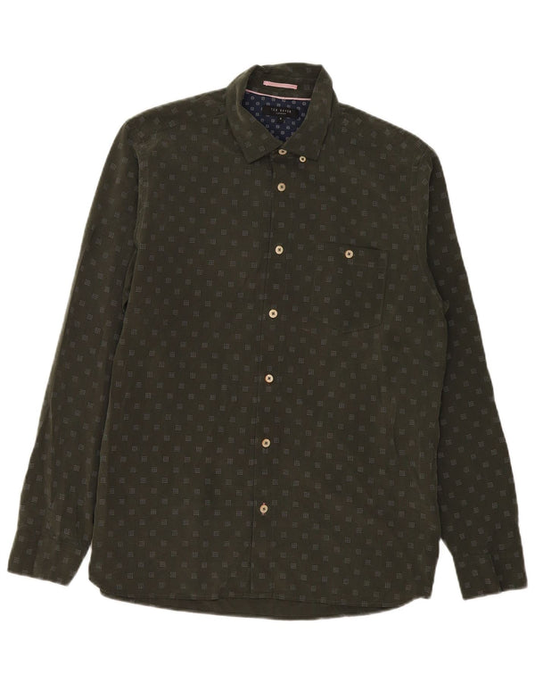 Camisa masculina Ted Baker tamanho 4 grande cáqui manchado modal