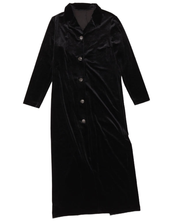 VINTAGE Womens Velour Shirt Dress UK 10 Small  Black Polyester