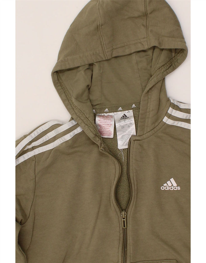ADIDAS Boys Zip Hoodie Sweater 11-12 Years Khaki Vintage Adidas and Second-Hand Adidas from Messina Hembry 