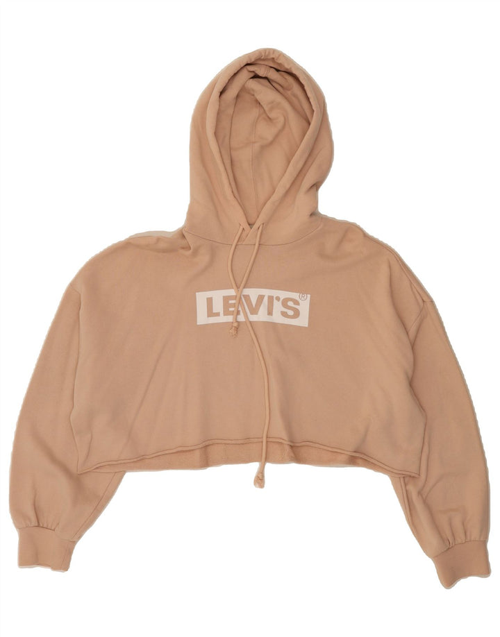 LEVI'S Womens Oversized Crop Graphic Hoodie Jumper UK 10 Small Pink Cotton Vintage Levi's and Second-Hand Levi's from Messina Hembry 