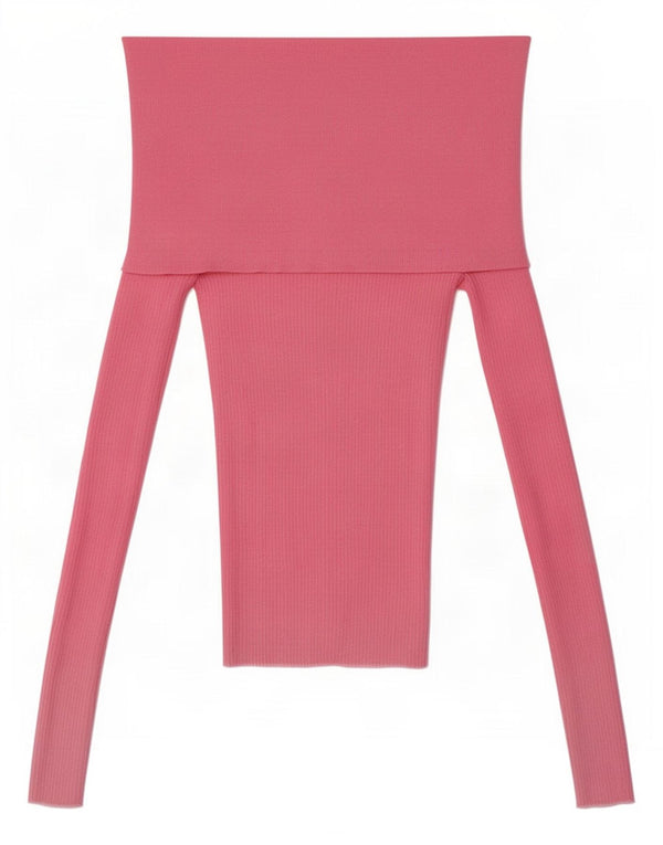 Zara Womens Crop manga comprida fora do ombro Top UK 4 XS rosa