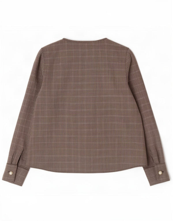 Blusa feminina de manga comprida Zara UK 14 poliéster marrom médio houndstooth