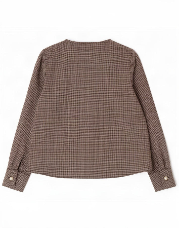 Blusa feminina de manga comprida Zara UK 14 poliéster marrom médio houndstooth