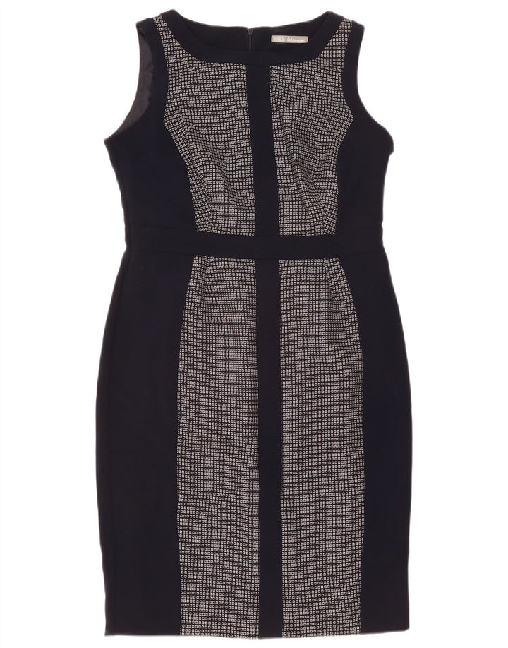 Vestido bainha feminino Marks & Spencer UK 14 grande azul marinho geométrico