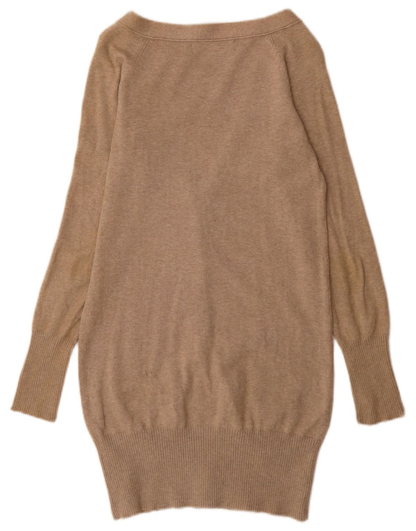Suéter cardigã feminino Zara Longline Reino Unido 10 pequeno algodão bege