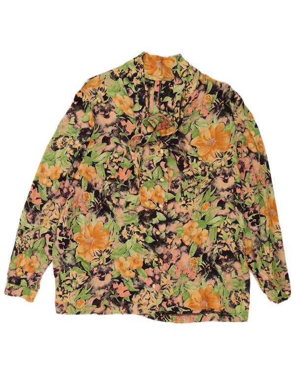 Blusa feminina vintage com gravata frontal UK 16 grande floral multicolorida