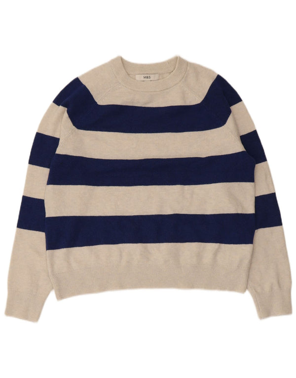 Suéter feminino Marks & Spencer com gola redonda UK 14 listrado bege médio