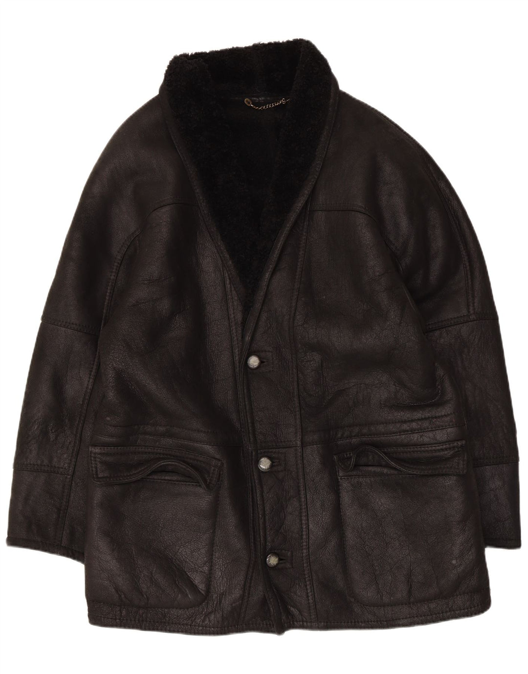 Jaqueta masculina vintage shearling IT 50 grande couro preto