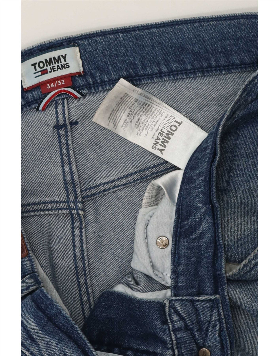 Jeans retos masculinos Tommy Hilfiger W34 L32 algodão azul