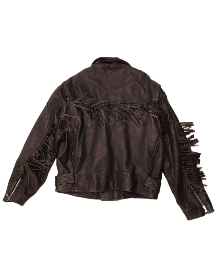 Jaqueta feminina de couro VINTAGE para motociclista Reino Unido 14 couro preto médio