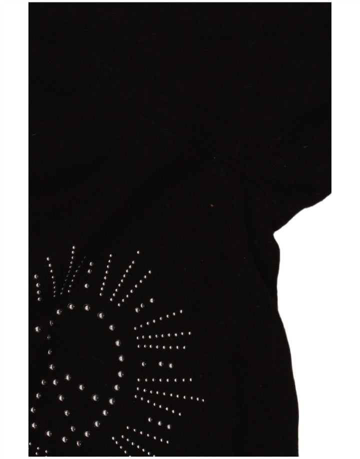 DESIGUAL Suéter feminino gráfico com decote em V Reino Unido 16 grande preto sintético