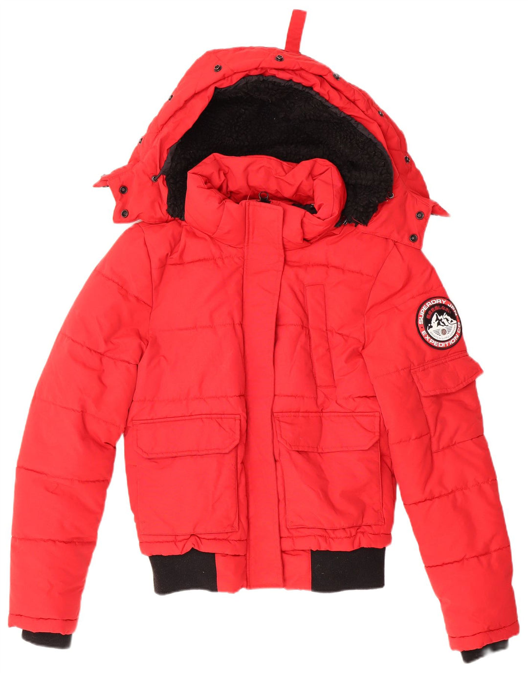 Jaqueta acolchoada com capuz feminina SUPERDRY UK 8 pequena nylon vermelho