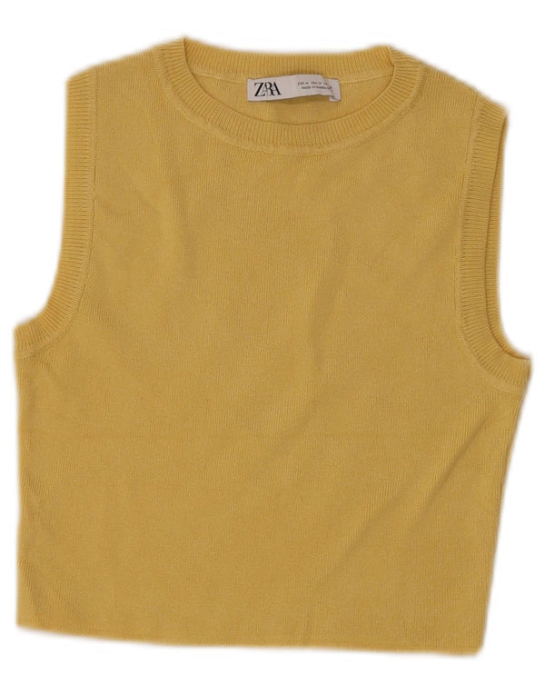 Zara Womens Crop Vest Top UK 14 Médio Amarelo