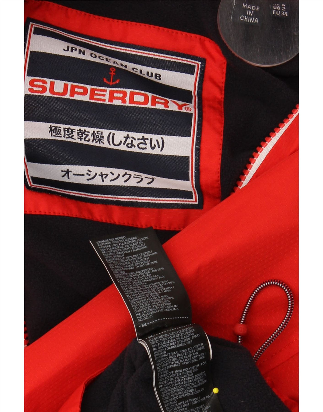 Jaqueta de chuva feminina com capuz gráfico SUPERDRY UK 6 XS poliéster vermelho