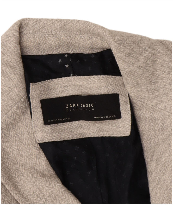 Jaqueta blazer feminina Zara com 1 botão Reino Unido 6 XS espinha de peixe cinza