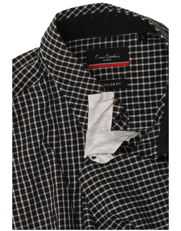 Camisa masculina PIERRE CARDIN de ajuste regular grande poliéster preto de algodão