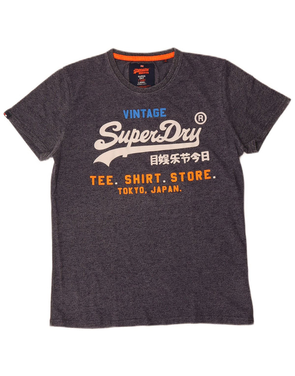 Camiseta gráfica masculina Superdry Top grande algodão manchado azul marinho