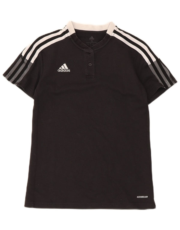 Adidas Womens Aeroready T-Shirt Top UK 8/10 Pequeno Algodão Preto