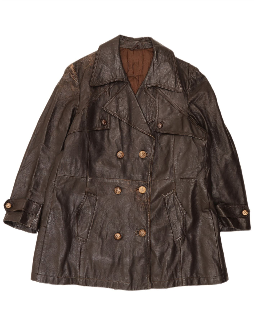 Casaco feminino vintage de couro com peito duplo Reino Unido 16 grande marrom