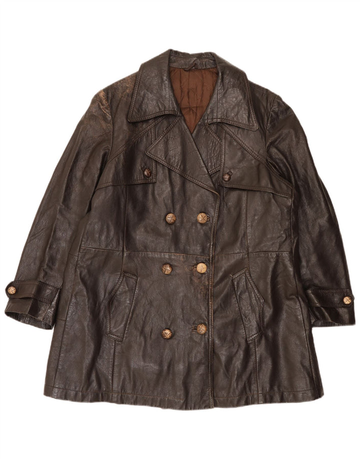 Casaco feminino vintage de couro com peito duplo Reino Unido 16 grande marrom