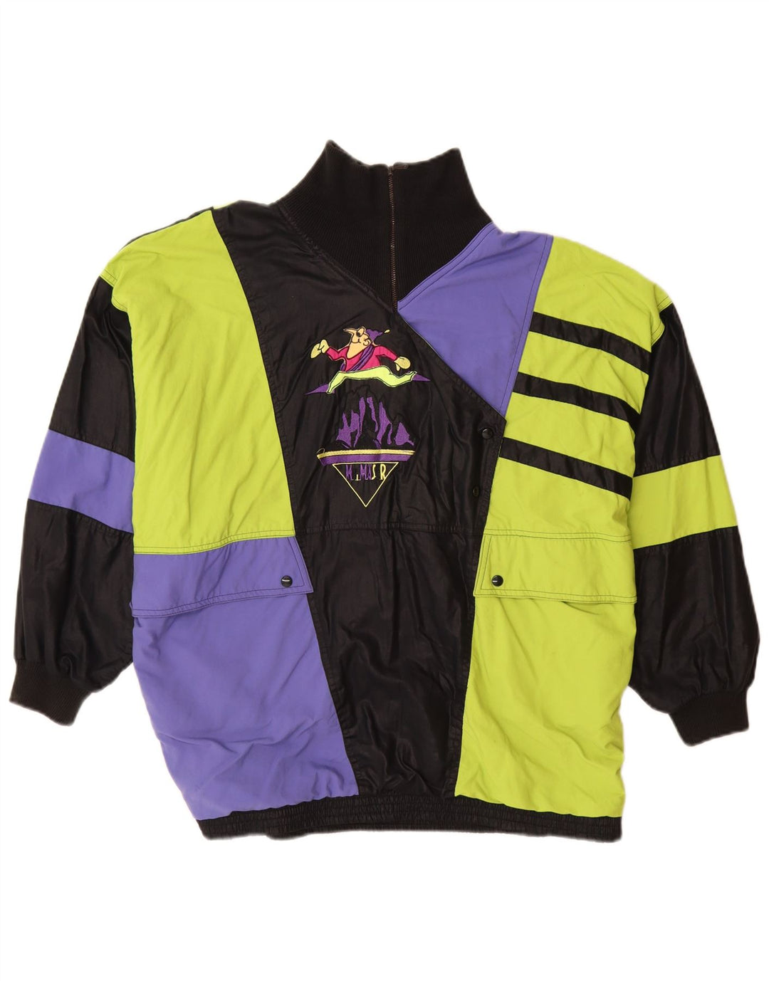 Jaqueta corta-vento feminina Maser M com estampa gráfica UK 16 grande bloco colorido preto