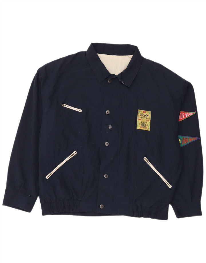 Jaqueta bomber masculina vintage UK 42 XL poliéster azul marinho