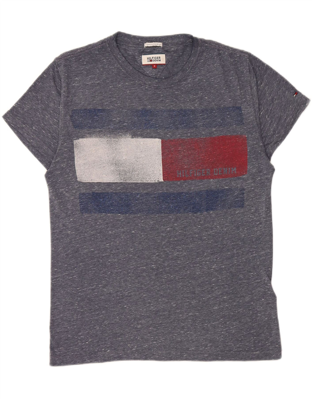 TOMMY HILFIGER Camiseta masculina gráfica Top pequeno bloco colorido azul