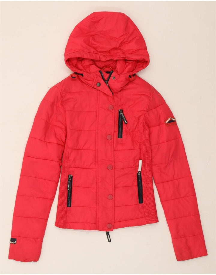 Jaqueta acolchoada com capuz feminina SUPERDRY UK 2 2XS rosa nylon