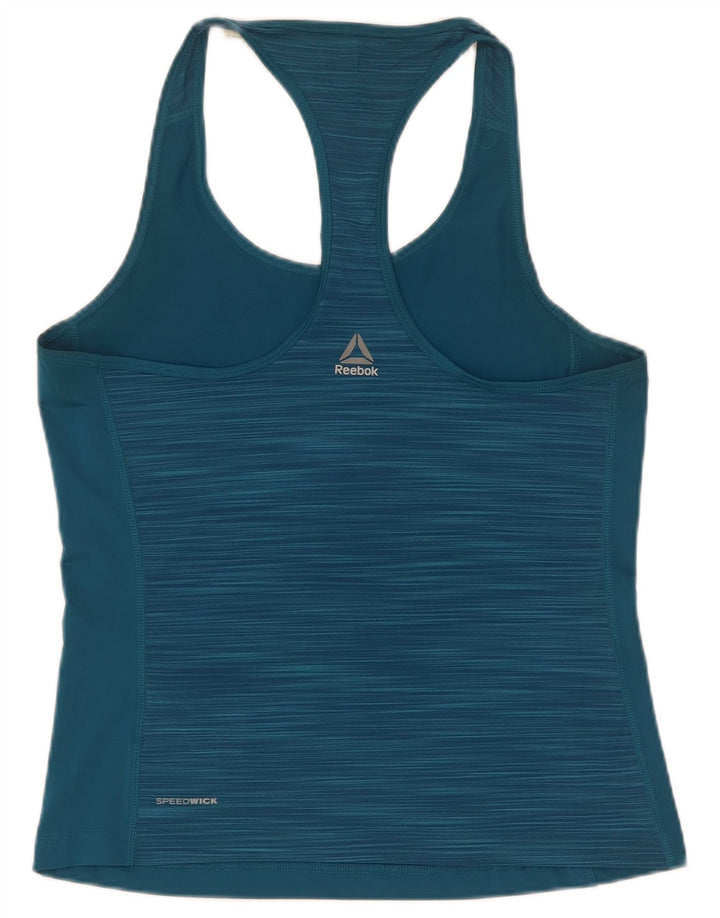 Colete feminino Reebok UK 8/10 pequeno poliéster manchado azul