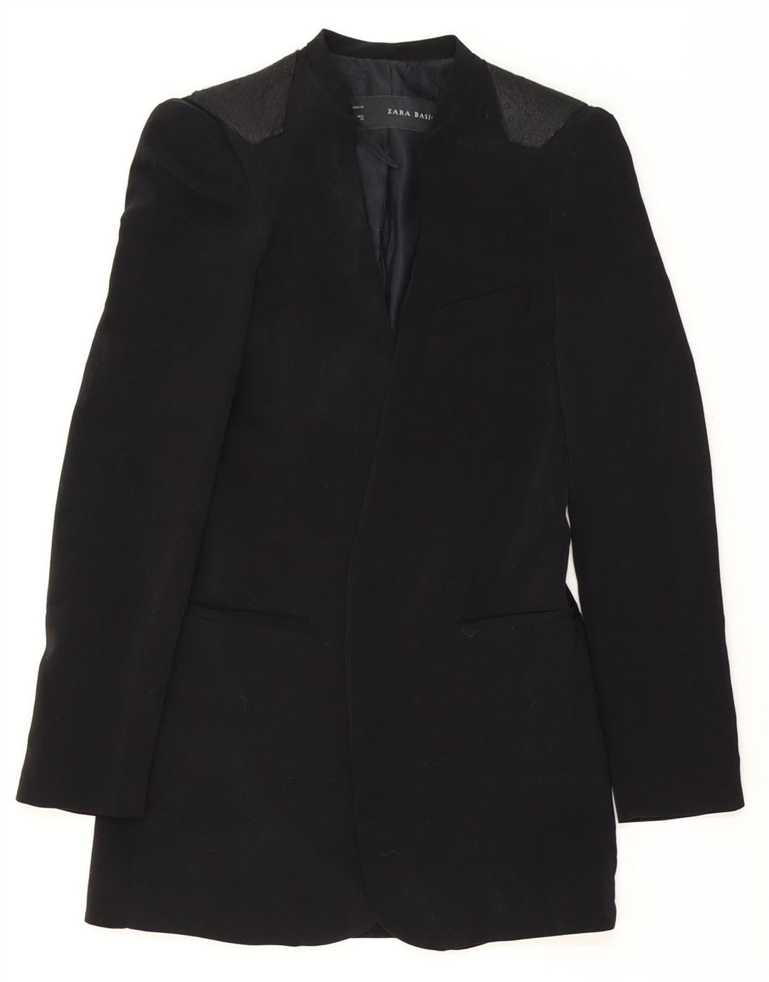 ZARA Womens Longline Open Blazer Jacket UK 10 Pequeno Acetato Preto