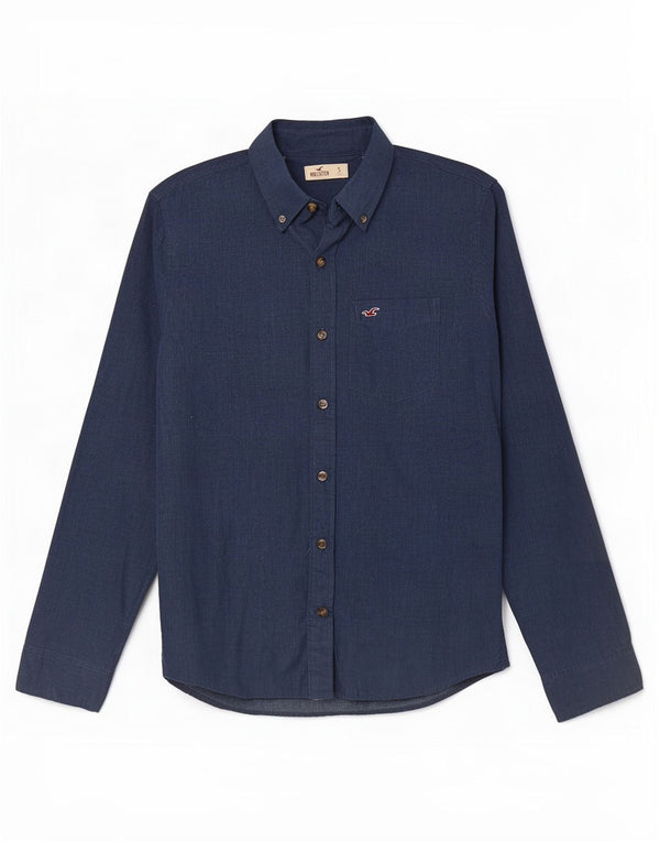 Camisa masculina Hollister pequena algodão azul marinho