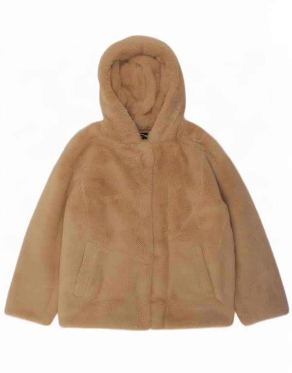 Jaqueta feminina Zara Teddy Bear com capuz de lã grande Reino Unido 10 pequena bege
