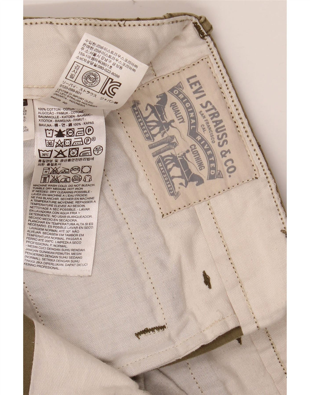 Calças Chino Slim Masculinas LEVI'S W32 L32 Algodão Cáqui