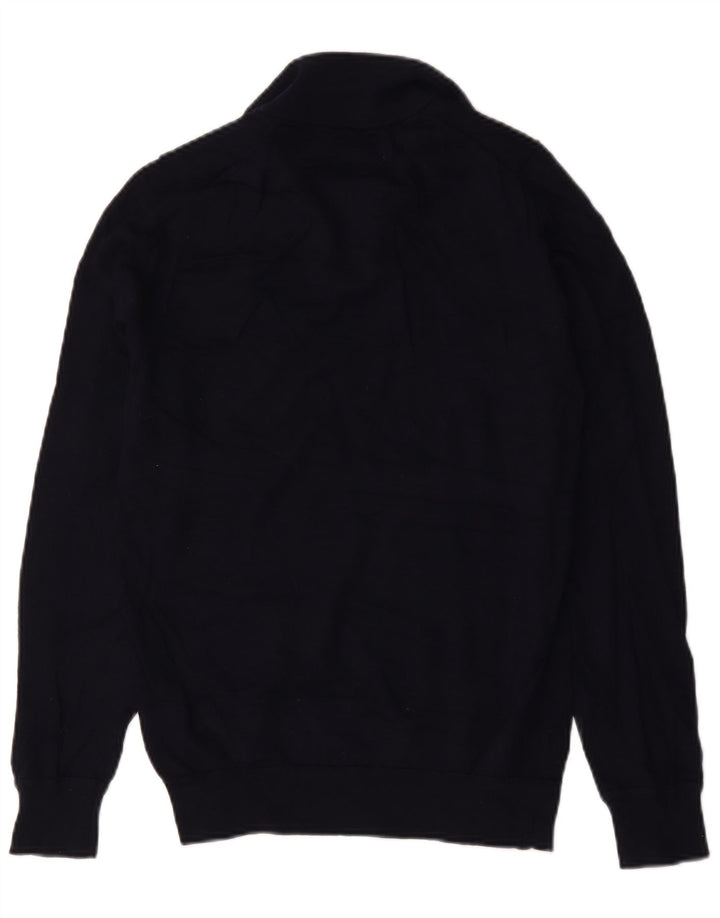Suéter masculino Marks & Spencer com zíper e gola pequena de lã merino azul marinho