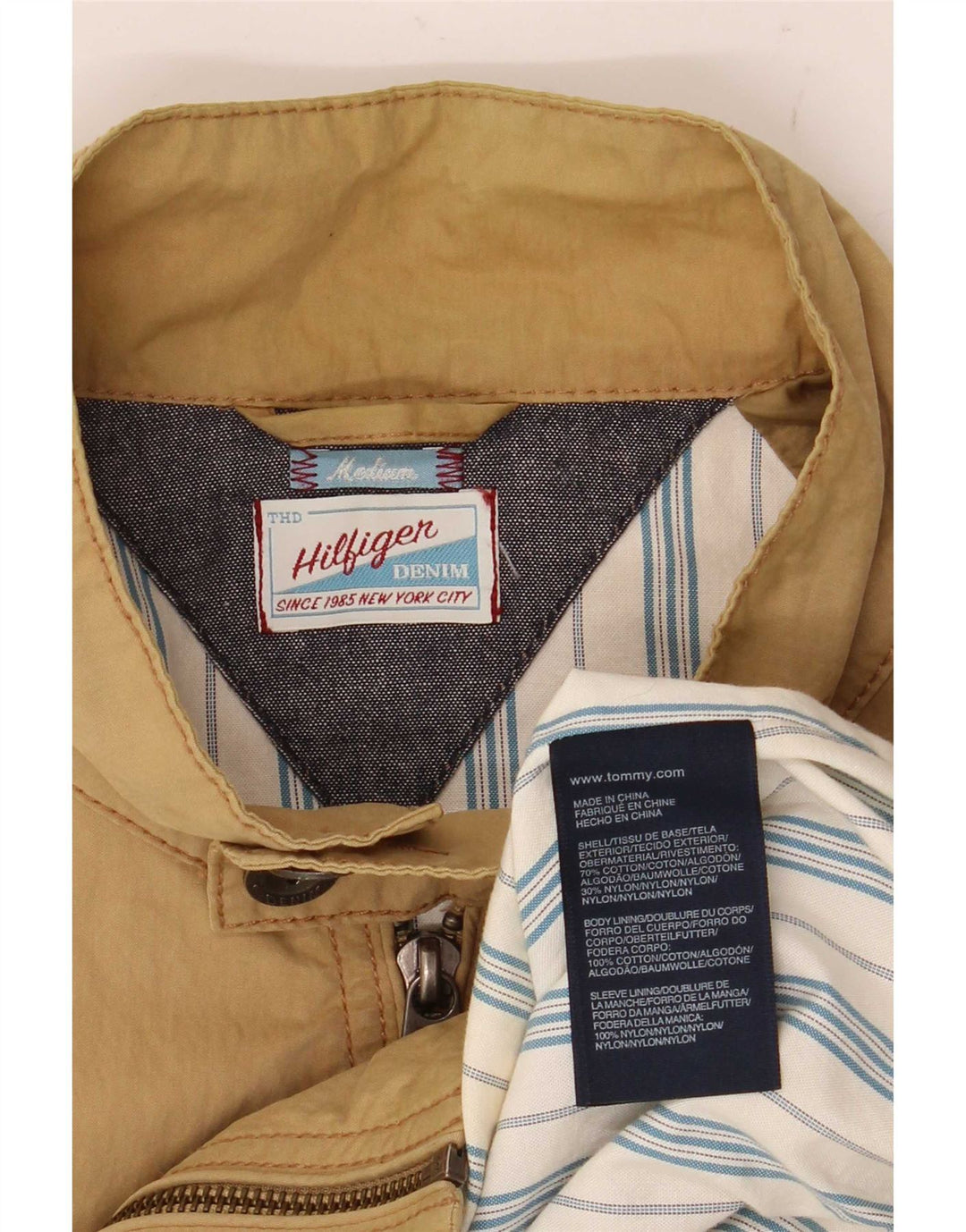 Jaqueta bomber masculina Tommy Hilfiger Reino Unido 38 algodão bege médio
