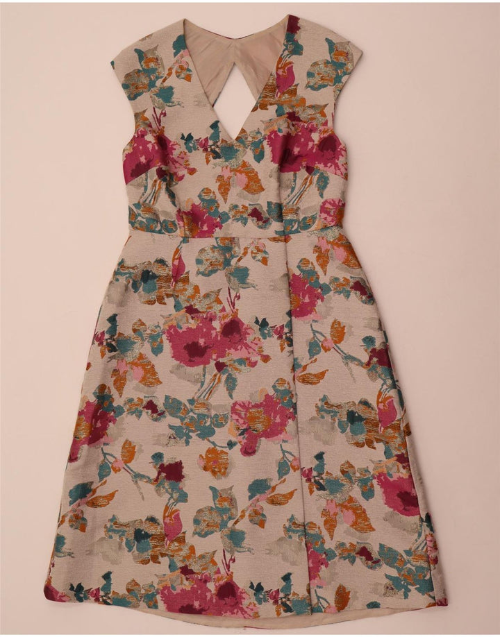 Vestido feminino monsoon evasê UK 16 grande poliéster floral branco