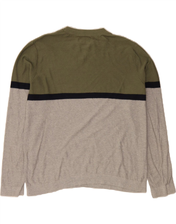 JACK & JONES Mens Crew Neck Jumper Sweater XL Grey Colourblock Cotton Vintage Jack & Jones and Second-Hand Jack & Jones from Messina Hembry 