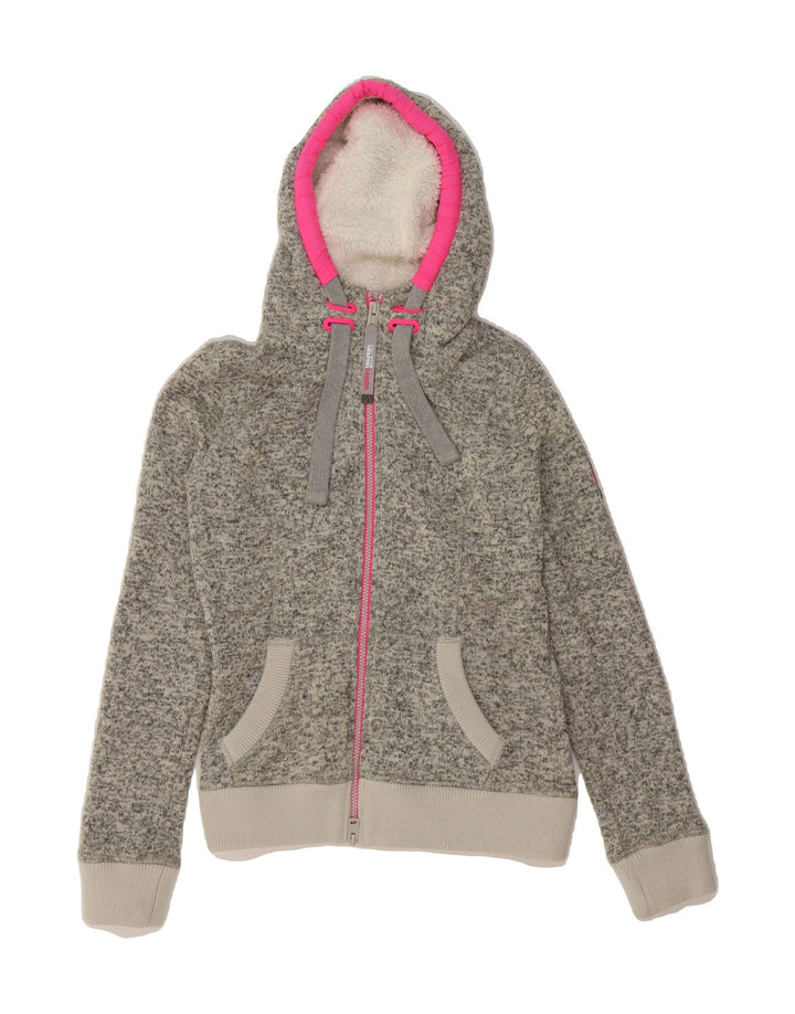 SUPERDRY Womens Zip Hoodie Sweater UK 6 XS Grey Acrylic Vintage Superdry and Second-Hand Superdry from Messina Hembry 