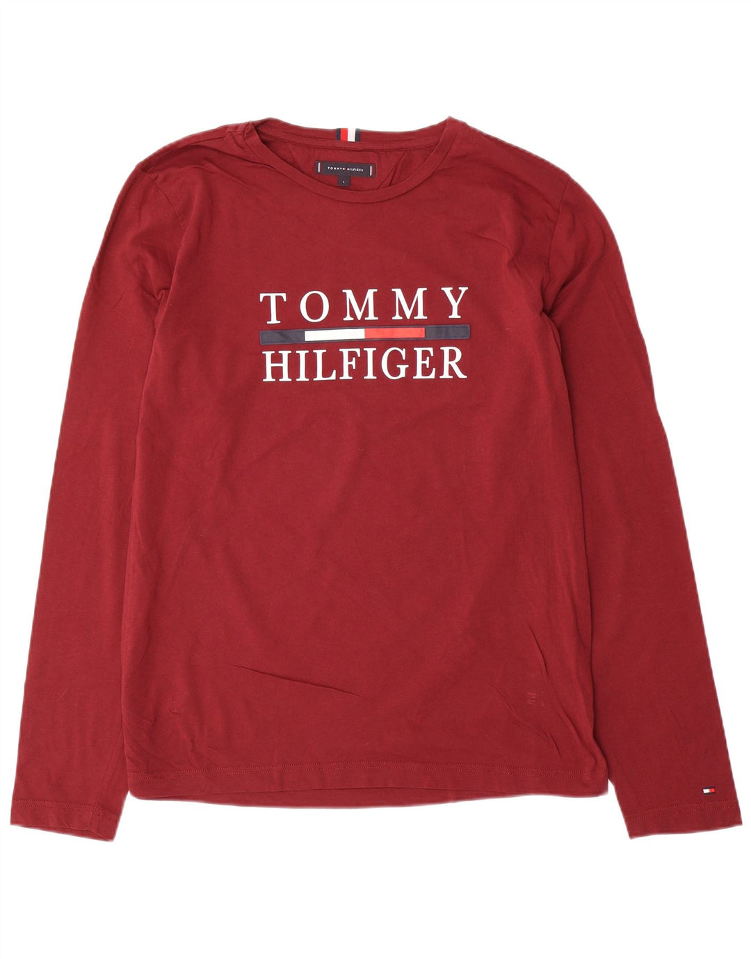 Tommy Hilfiger Camiseta masculina gráfica de manga comprida grande algodão Borgonha