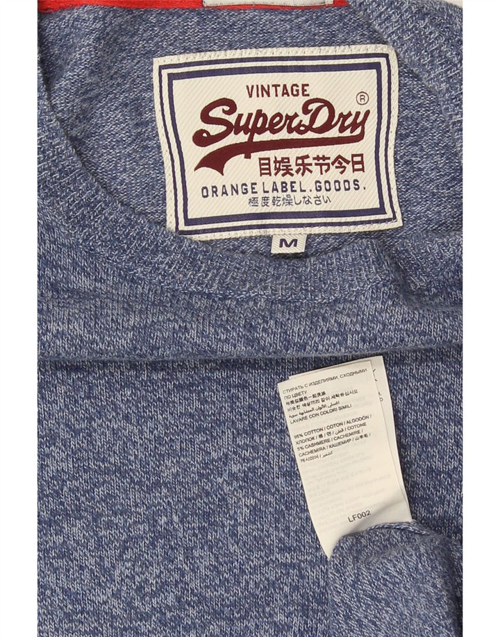 Suéter masculino Superdry com gola redonda e algodão manchado azul médio