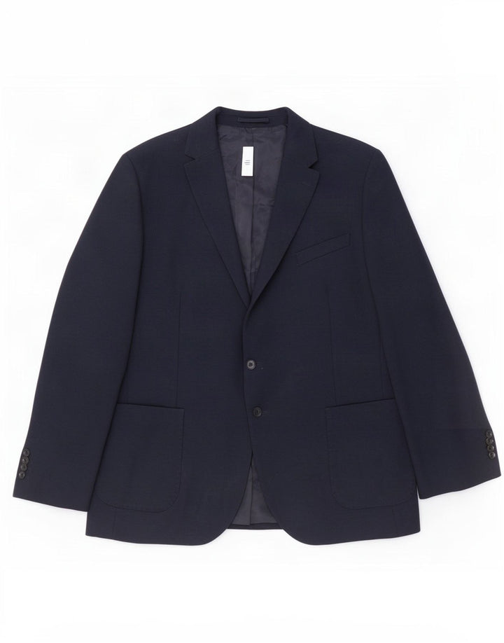 Jaqueta blazer masculina de 2 botões Marks & Spencer Reino Unido 48 4XL azul marinho poliamida