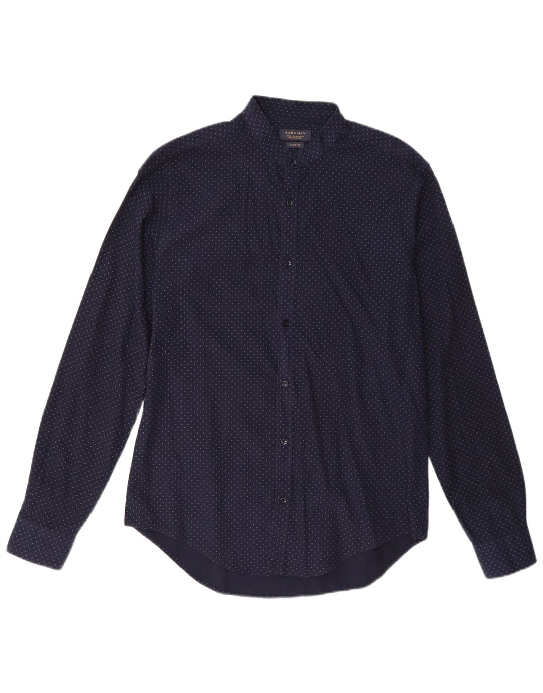 Camisa masculina Zara Slim Fit médio algodão manchado azul marinho