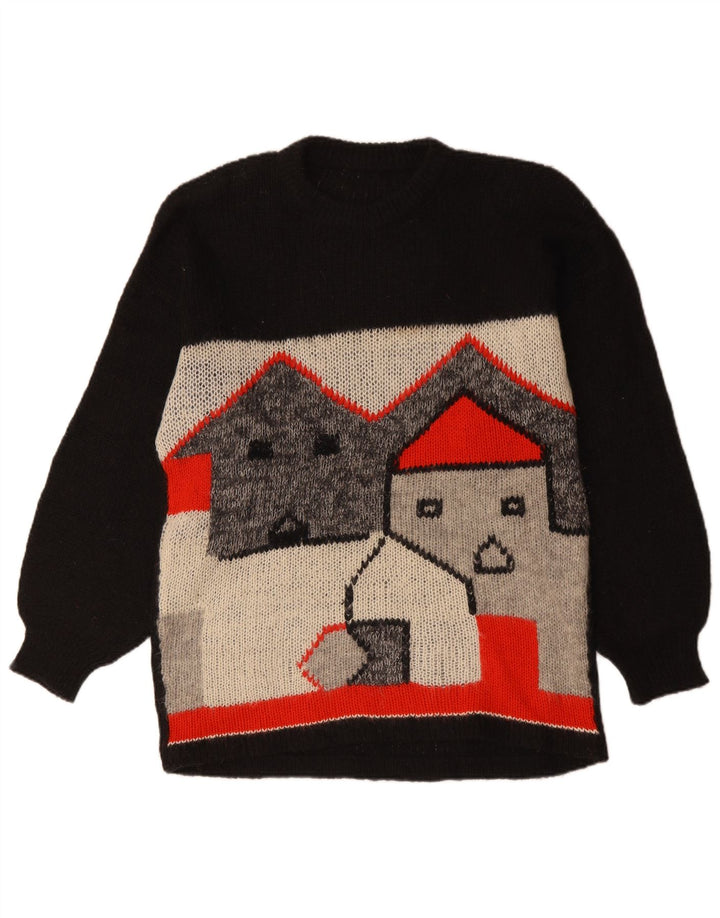 Suéter feminino VINTAGE Longline com gola redonda UK 18 XL preto