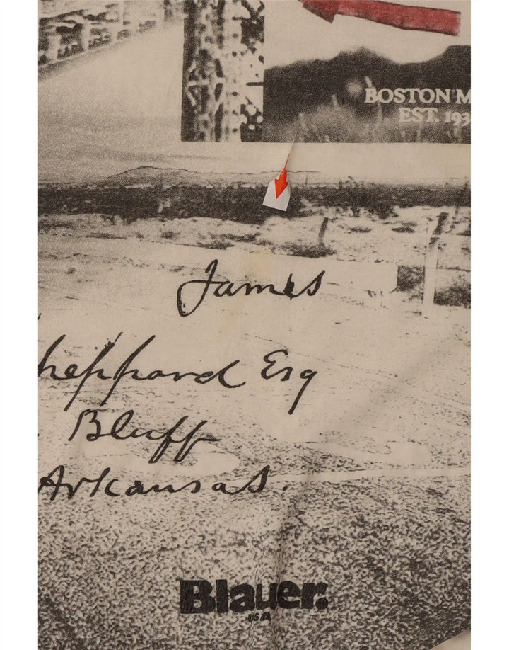 Camiseta feminina Blauer com estampa grande grande Reino Unido 10 pequeno algodão off white