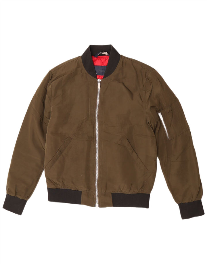 Jaqueta bomber masculina Zara UK 38 poliéster colorblock cáqui médio