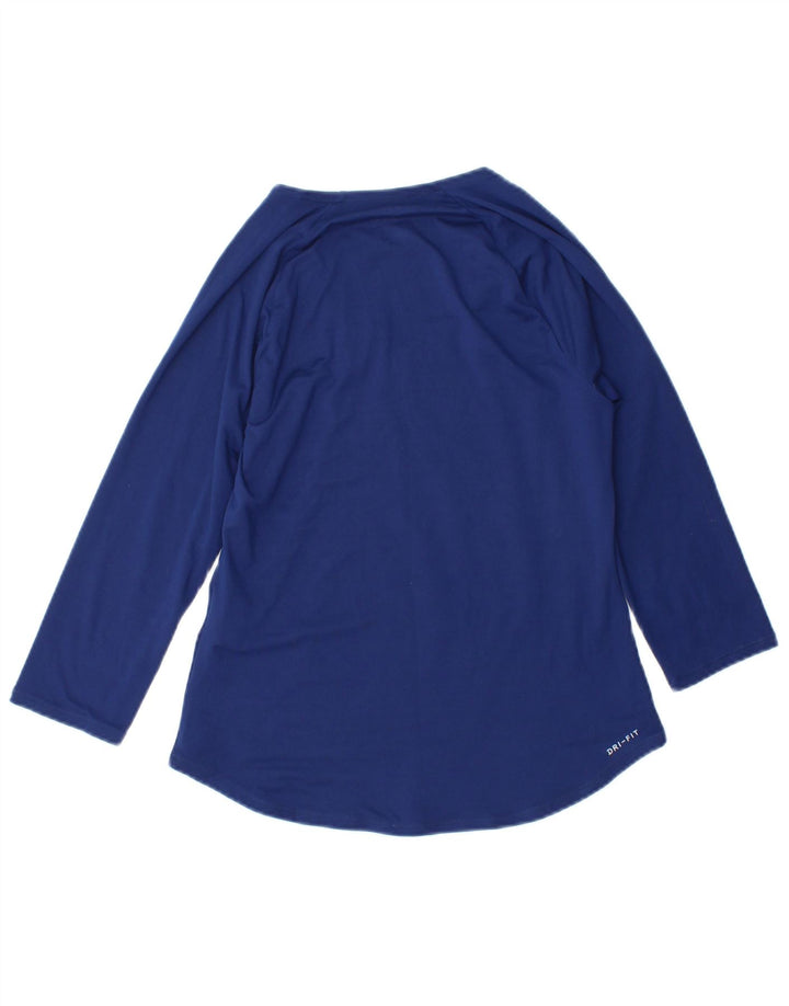 Nike feminino Dri Fit Top manga comprida UK 10 pequeno azul marinho poliéster