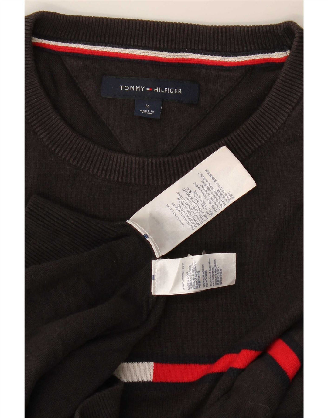 Tommy Hilfiger Suéter masculino com gola redonda e algodão cinza médio