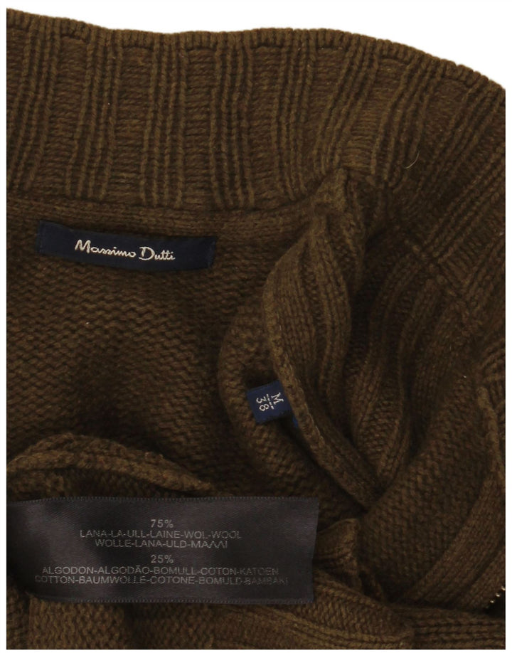 Suéter cardigã masculino MASSIMO DUTTI lã cáqui médio