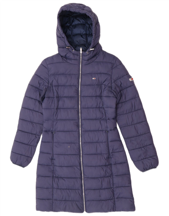 Casaco acolchoado com capuz feminino Tommy Hilfiger Reino Unido 10 pequeno azul marinho poliamida